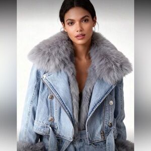 Denim and fur jacket